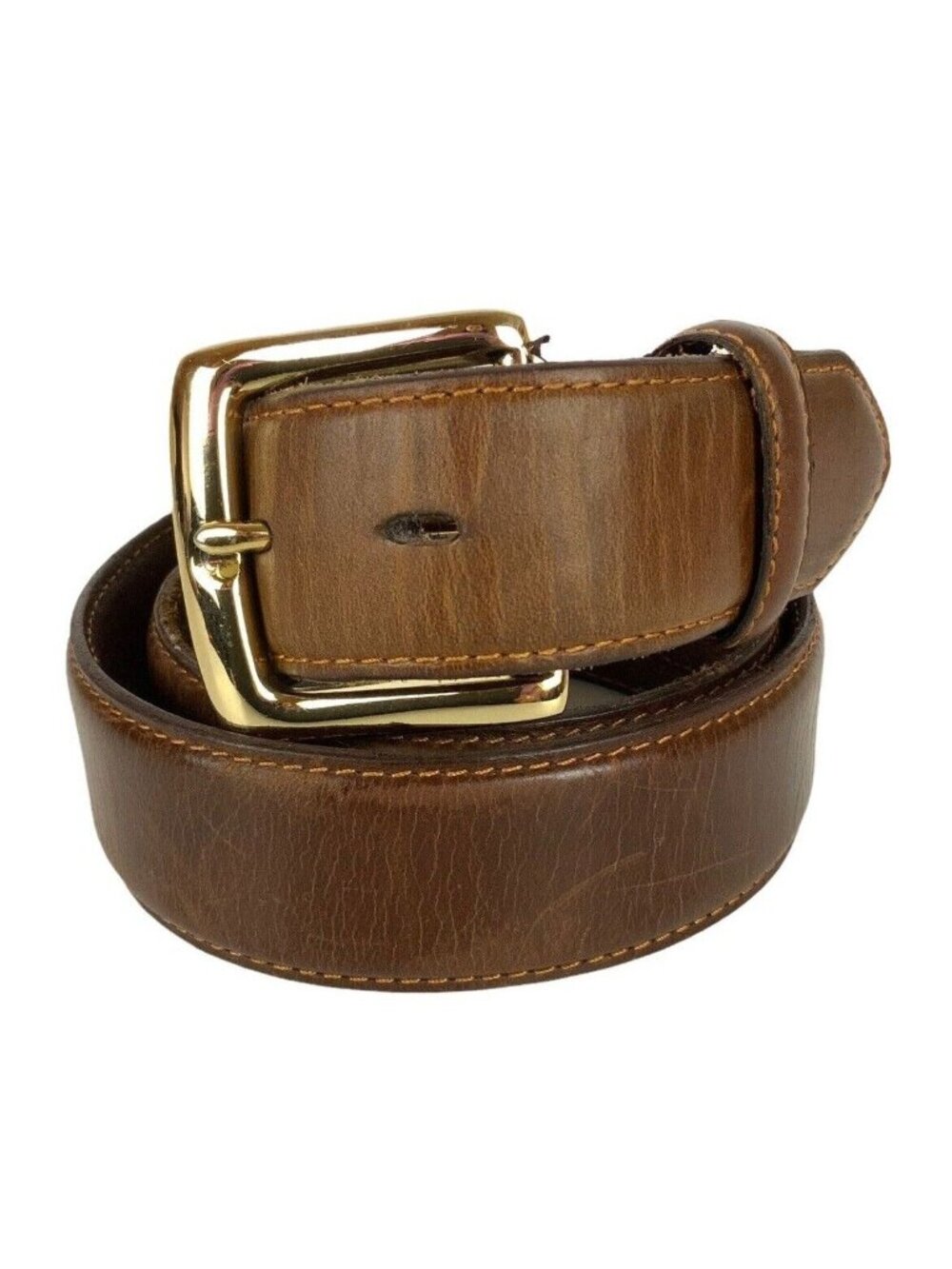 3D Western Belt Mens Size 36 Brown Genuine Leather Goldtone Buckle Cowboy Rodeo